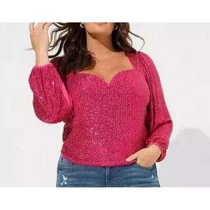 Torrid Women's Pink Sequin Long Sleeve Sweetheart Neckline Top‎ Size 2X NWT $69